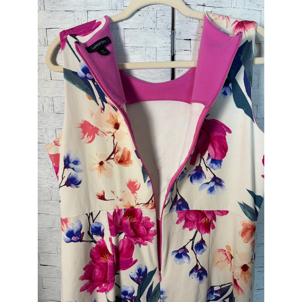 Lands'End Womens Dress Sheath Floral Ponte Sleeveless Pockets feminine spring - Picture 5 of 11